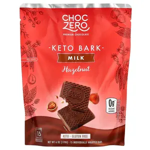 ChocZero Keto Bark, Milk Chocolate, Hazelnut, 15 Mini Bars, 6 oz (170 g)