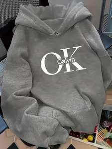 Women's Casual Fashion Loose Letter Front Print Hoodie Classic Pullover, Fitted Long Sleeve Pullover for Fall & Winter, Comfortable Daily Wear, Casual Comfy Pullover