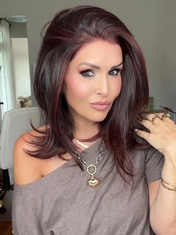 IMstyle Saint Cherry Cola Red Burgundy Layer Cut Straight Low Density Glueless 13*4 Free Parting Lace Front Syntehtic Wig for Daily Wear