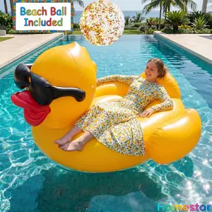 Oversized Duck Pool Float For Adults, 67-Inch XXL Inflatable Raft With 16 Inch Beach Ball, Swimming Pool Ride-On Rafts, Water Lounger Floats For Outdoor Lake, River, Beach, Pool Gatherings, Blow Up Floaties Summer Party Toys (Holds Up To 300 Pounds)