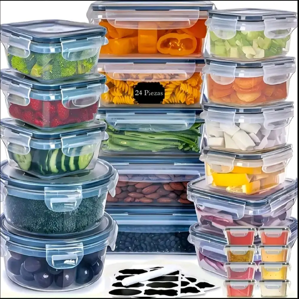 48-Piece BPA-Free Kitchen Food Storage Containers Set with Airtight Leak-Proof Lids, Stackable Durable, Microwave-Freezer-Dishwasher Safe (24 Rectangular, 24 Round) for Packing Lunch for My Kid, Lunch at Work, Leftovers