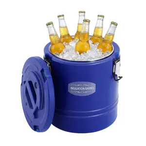 15.85Qt Large Round Insulated Bucket, 3-Layer Stainless Steel & PU Foam Cooler-Warmer with Sealed Lid & Locking Buckles, Portable Hot-Cold Food Container for Outdoor Picnic, Home Kitchen, Large Size Camping Utensils