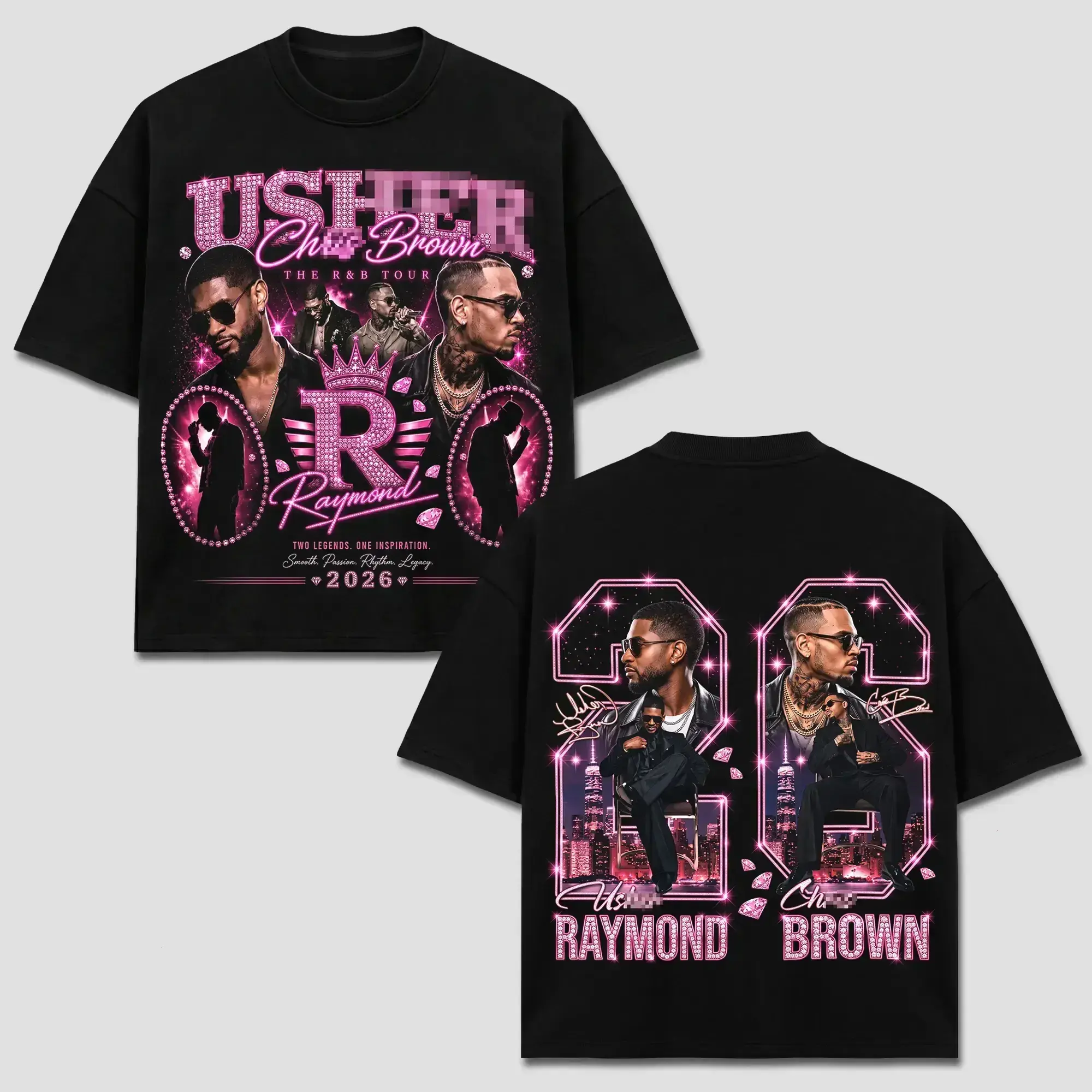 [FREE SHIP] Brown Raymond T-Shirt, Raymond Brown The RB Tour 2026 Tee, Pink Diamond Crown Graphic Top, RAndB Hip Hop Concert Merch, Two Legends Slogan Vintage Bootleg Apparel, US Unisex Casual Oversized Heavyweight