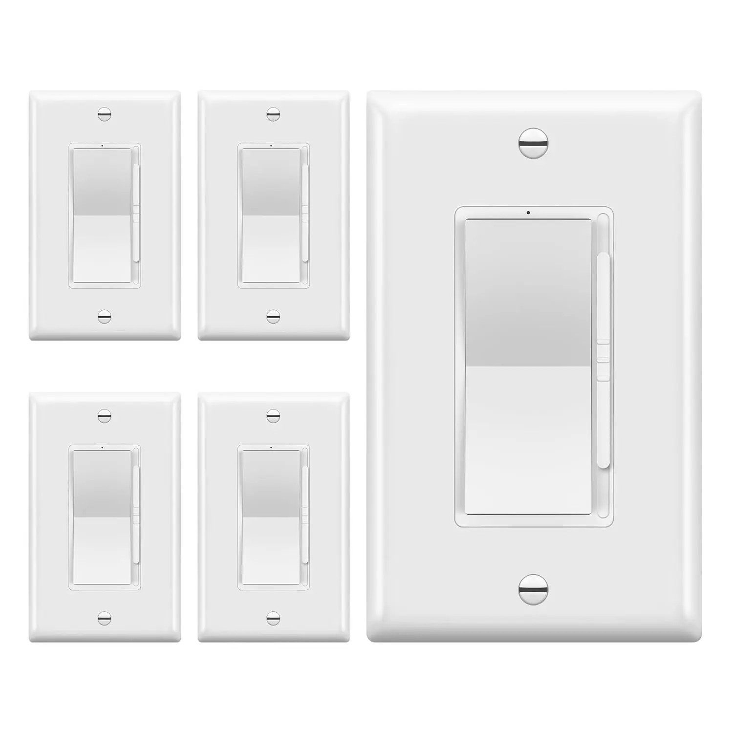 Dimmer Light , LED Slide Dimmer ,for 300W Dimmable LED/CFL Lights and 600W INC/HAL Bulbs, Single Pole/3-Way, Wall Plate Included, UL Listed, White, 5 Pack