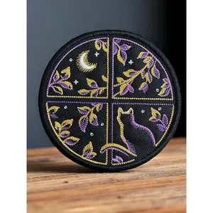 Cat Looking Out Window Embroidered Patch - Unique Embroidery, Moon & Stars Design, Nature Lover Sewing Accessory, Mystical Sewing Decor