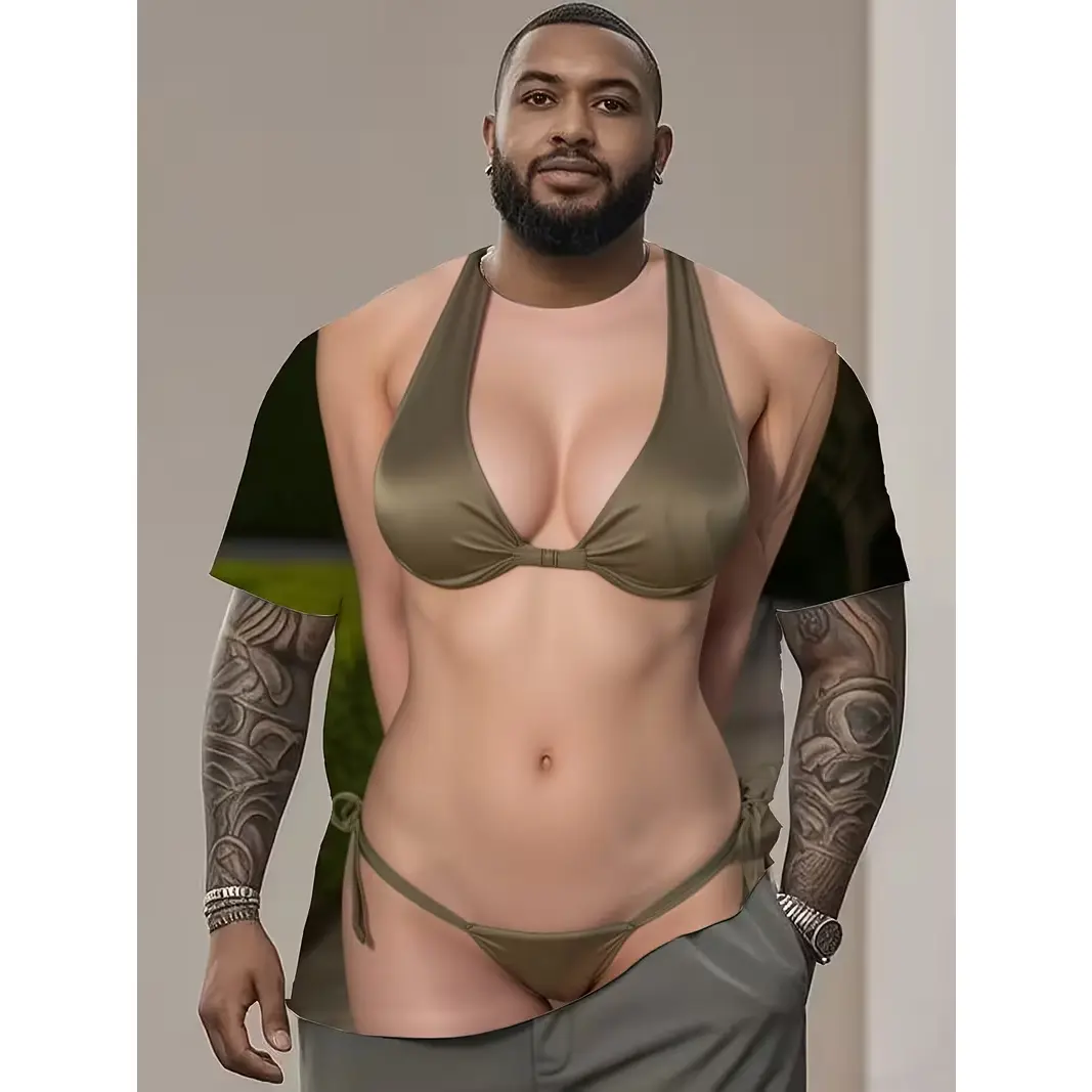 Funny 3D Muscle Costume T-Shirt for Men Women, All Over Print 3D Printing Hairy Chest Graphic Tee, Novelty Gag Gift Shirt for Men, Party Outfit