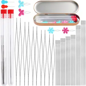 76PCS Beading Needles Set 60 PCS Long Straight Beading Needles 10 PCS Big Eye Bead Needles with Needle Bottle Threaders for Bracelets and Jewelry Making