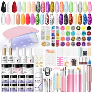 Acrylic Nail Kit for Beginners with Everything ,Acrylic Powder Nails Kit Acrylics Set with Drill U V Light 3Pcs Gel Polish 24Pcs Glitter Powders Rhinstones Nail Art Extensions Home Gift Set