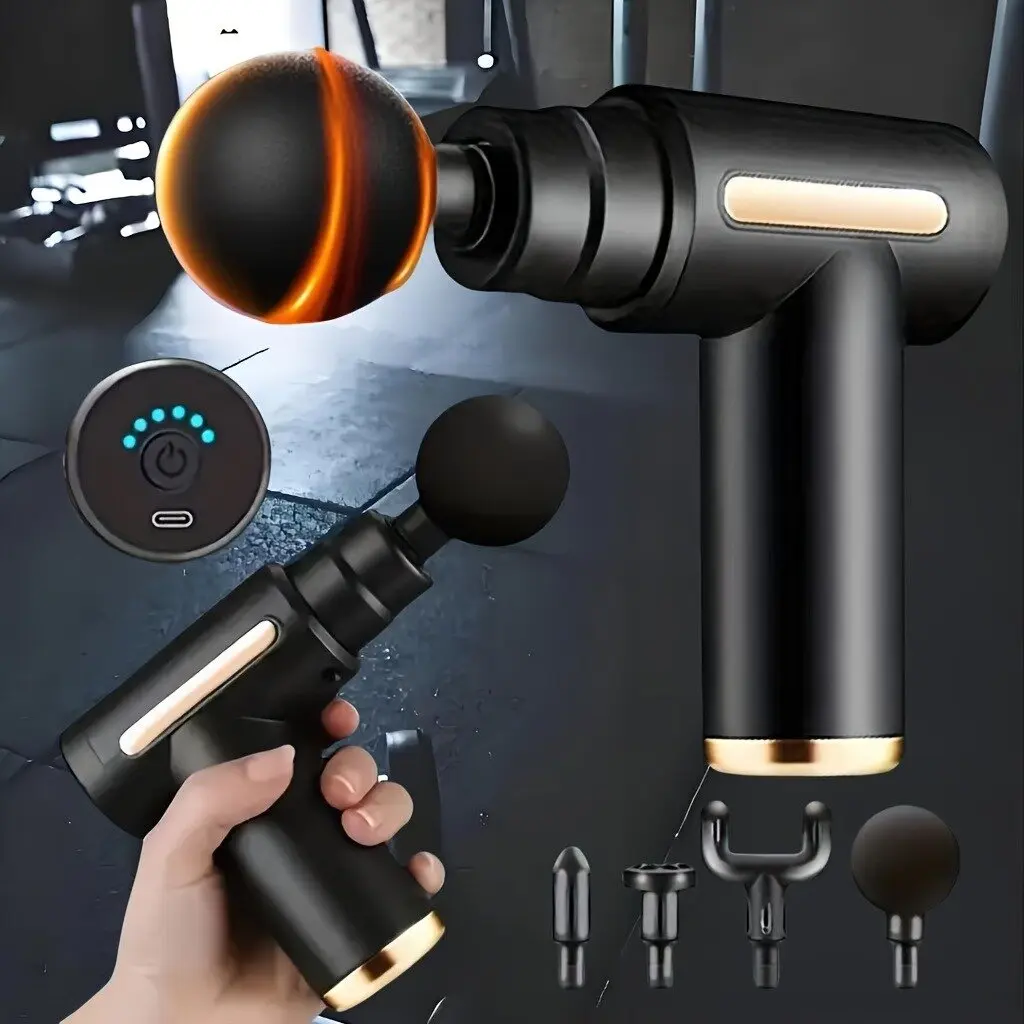 Electric Deep Tissue Massager - USB Rechargeable Percussion Device with 4 Interchangeable Heads, Portable Handheld Muscle Recovery & Pain Relief Tool