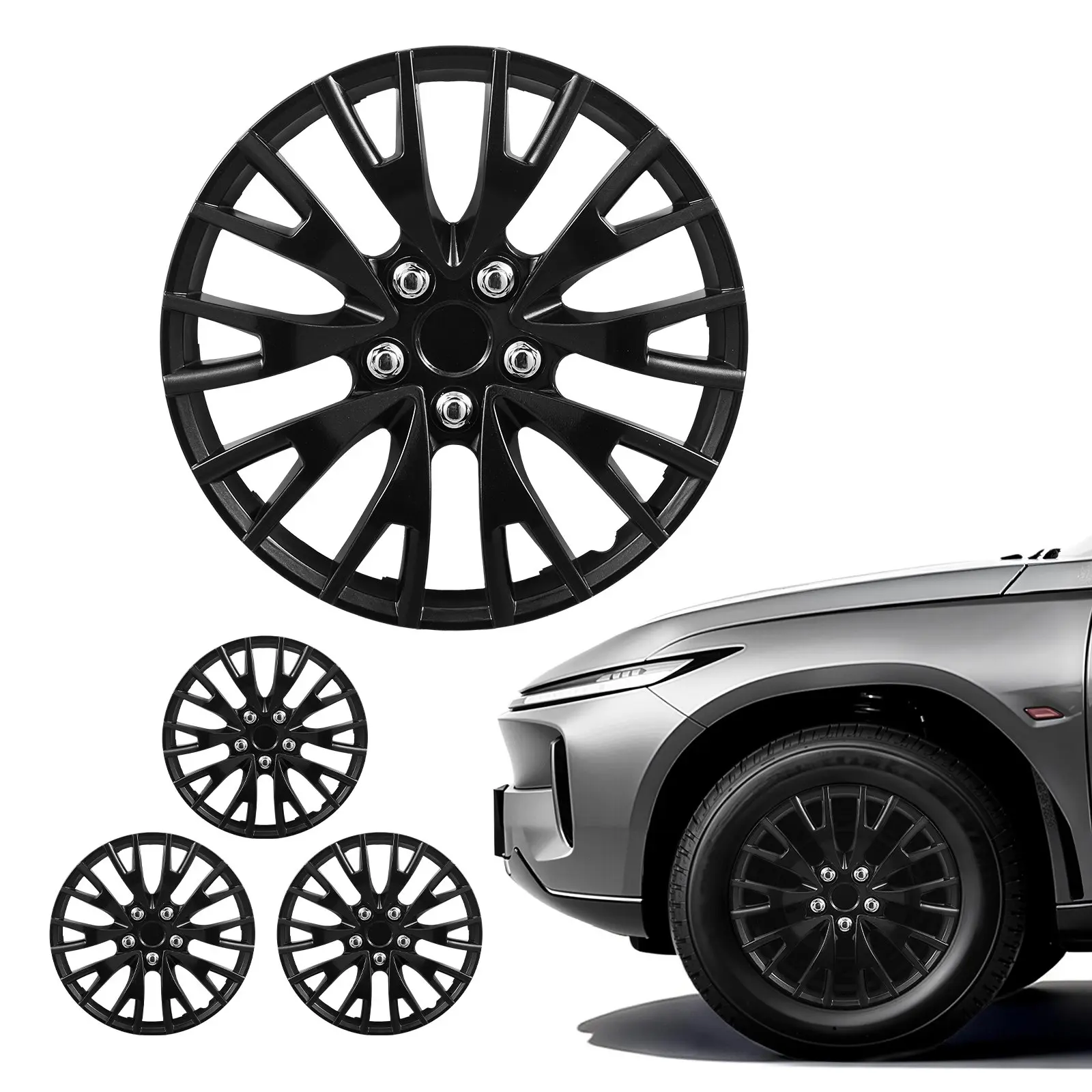 【Summerfinds】VEVOR 16-Inch Snap-On Car Hubcaps (Set of 4), Gloss Black 20-Spoke ABS Wheel Rim Covers with Sport Look, R16 OEM Replacement Wheel Center Hub, Car Accessories, Auto Parts Accessories (Tools & Hardware)