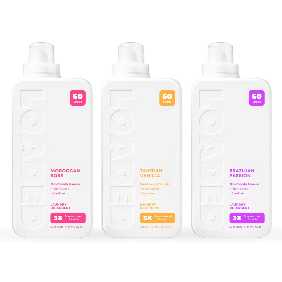 Loaded Laundry Detergent NEW SCENTS - 150+ Loads (3-Pack) - Plant-Based, 3x Concentrated, Phosphate, Paraben & Dye Free, Made in USA