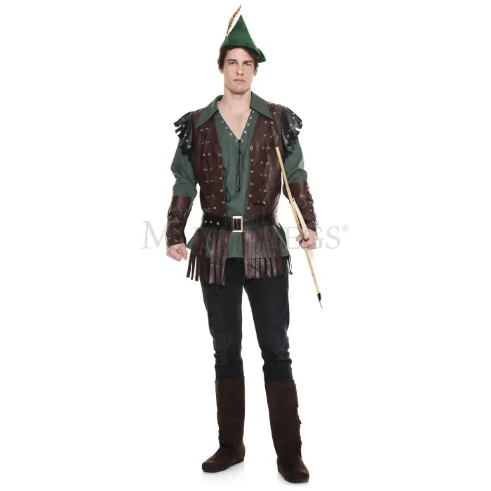 Music Legs 76646-L Menswear Charitable Robin Men's Costume - Large, 5-Piece, Long-Sleeve, Vest, Matching Sleeves, Mens Clothing, Character-Inspired Feathered Halloween Cosplay Costume Set, Character-Inspired Costume Sets