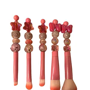 Boujee Nurse Boutique Beaded Makeup Brushes - Pink Handles with Bead Accents - No Additional Features or Specifications Provided