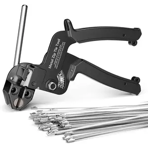 Metal Zip Tie Tool with 100 count 11.8 Inch 304 Stainless Steel Zip Ties, Heavy Duty Zip Tie  and Tighter, for Chain Link Fence Ties and Exhasust Pipes, Black