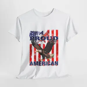4Th of July, Proud American, Red White and Blue Flag. American Flag, Short-Sleeve T-Shirt. Man and Woman. Graphic Tee, Slogan Tee.