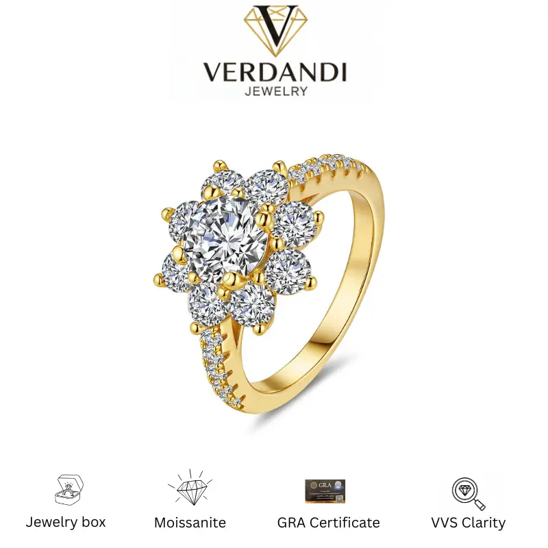 Sunflower Synthetic Moissanite Ring in 925 Sterling Silver for Women, Elegant Crafted Fashion Jewelry for Daily and Anniversary Wear, Moissanite Wedding Ring, Elegant Fashion Rings