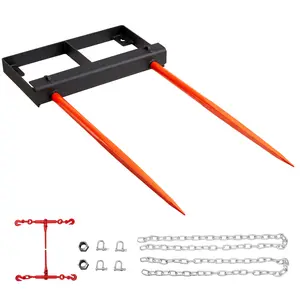 VEVOR 49" Hay Spear,  Bale Spears 3000lbs Loading Capacity, Skid Steer Loader Tractor Bucket Attachment with 2pcs 17.5" Stabilizer Spears and 60" Chain, Quick Attach Spike Forks