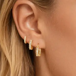 18K Gold Plated Hypoallergenic Stainless Steel Hoop Earrings Set 3 Pairs Cubic Zirconia Huggies for Cartilage & Snug Pierced Ears Comfortable Wear Versatile Choice Fashion Jewelry Gift for Black Friday Christmas Birthdays Anniversaries