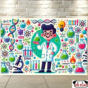 2D Flat Banner 1pc, Science Laboratory Elements Collage Backdrop Banner - Vibrant Chemistry & Biology Design DNA, Beakers, Test Tubes - Ideal Parties, Holiday Gifts, Home/Office Decor -  No Electricity Needed
