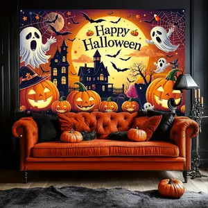 Halloween Banner Ghost Castle Print Polyester Outdoor Indoor Party Photo Backdrop Decor bedroom tapestry wall decor tapestry Custom Tapestry Upload Images Aesthetic Hanging Tapestry stylish home accessory Tapestry Hand Ornaments