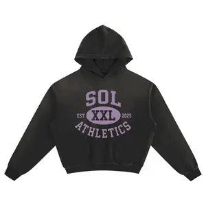 Sunfade Boxy Graphic Hoodie - Short Sleeve, Round Hood, Casual Style, Lightweight Fabric