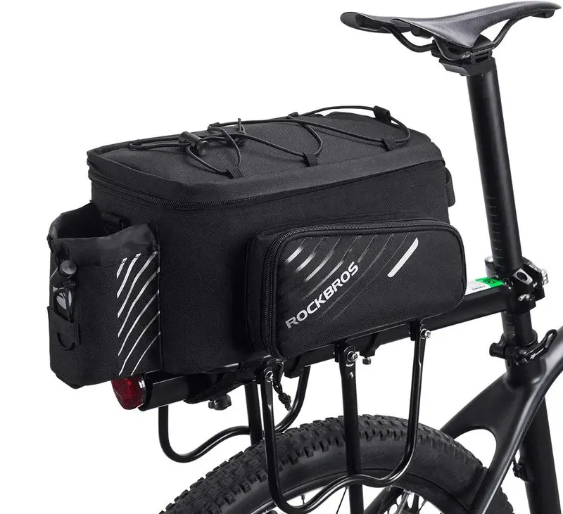 ROCKBROS 13L Expandable Bike Rack Bag, Water-Resistant Trunk Pannier with Thick Foam, Fold-out Pockets & Universal Strap for Commuter Bikes, Outdoor Bike Storage, Ebike Accessories