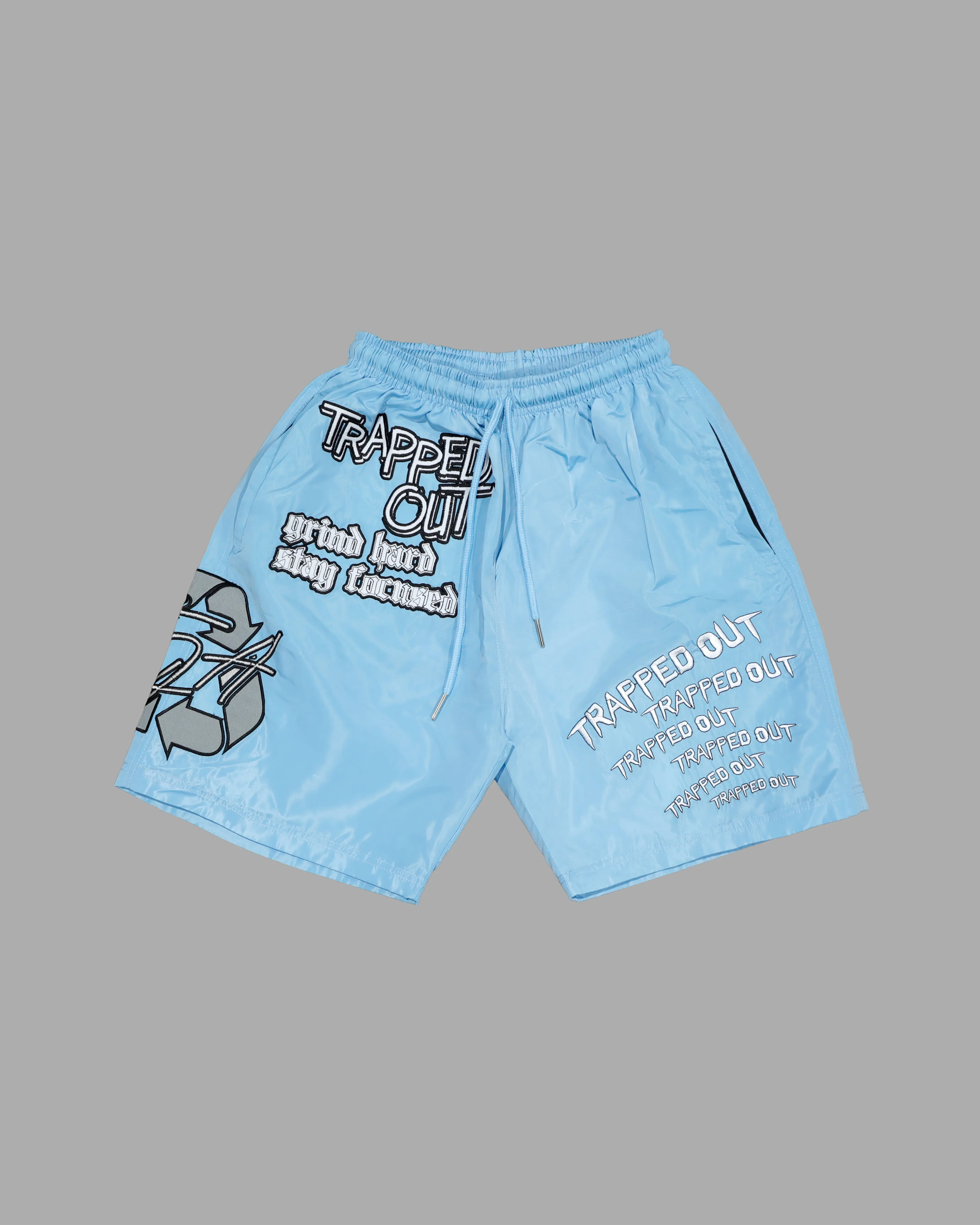 Sky Blue Graphic Windbreaker Shorts