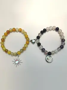 Natural Stone Beaded Bracelet, Moon & Sun Design Magnetic Charm Bracelet for Women & Men, Stackable Bracelets, Fashion Accessories for Party, Daily Clothing Decor, Bracelet with Charms, Beads Bracelets