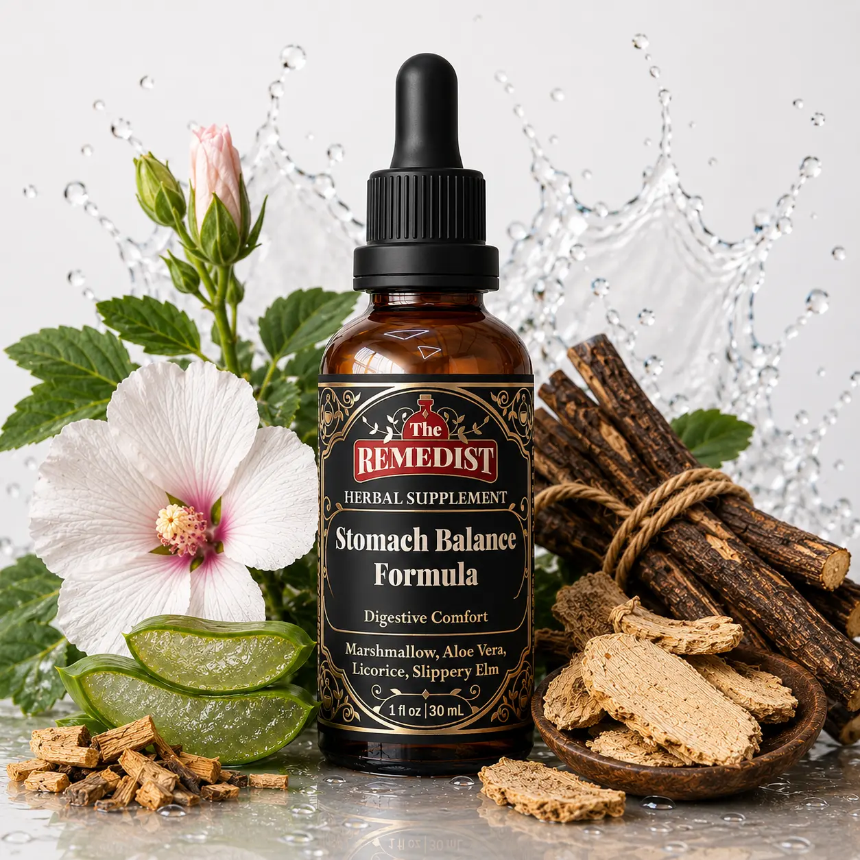 Stomach Balance Formula | Marshmallow Root, Aloe Vera, Licorice & Slippery Elm | Non-GMO, 100% Natural Herbal Elixir