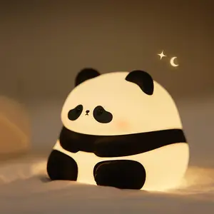 Cute Panda Silicone Night Light Smart Tap Lamp USB Rechargeable Bedroom Bedside Sleeping Light Sensor Atmosphere Lamp with Three Brightness Modes Auto Off Christmas Friend Birthday Gift