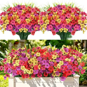 8/24 Bundles Artificial Flowers for Outdoors, Fake Plastic Flower Plant, UV Resistant Faux Colorful Silk Morning Glory Petunias for Spring Summer Outside Garden Porch Front Door Decor, Purple