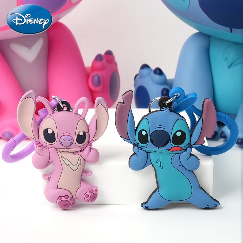 1PC Disney Officially Licensed Stitch Angel Couple Keychain Bag Hangings Cute Cartoon Keyring Anime Style Valentine's Couples Gift Bag Ornaments Key Loss Prevention Supplies
