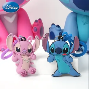 1PC Disney Officially Licensed Stitch Angel Couple Keychain Bag Hangings Cute Cartoon Keyring Anime Style Valentine's Couples Gift Bag Ornaments Key Loss Prevention Supplies