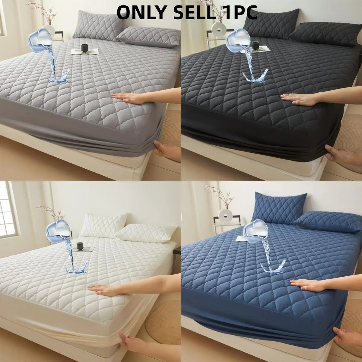 1 Piece Waterproof Quilted Mattress Protector, Fitted Sheet & Mattress Cover Set with Deep Pocket Soft Noiseless Breathable Stain-Resistant Bed Cover, Machine Washable, Includes Pillowcases for Bedroom, Guest Room, Dorm, Kids, Pets, Elderly, Hotels