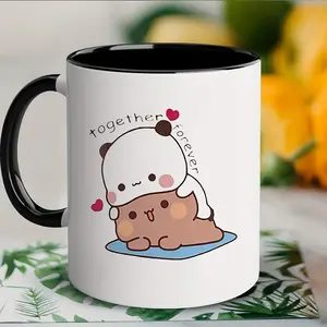 One Two Bubu Travel 15oz Coffee Mug, Cute Bear 11oz Mug, Reusable Novelty Cup, That Is Machine Washable, Love Forever Bear Design Cup, Gift for Couples, Tea Cup, Large Ceramic Mug, Kitchen Drinkware