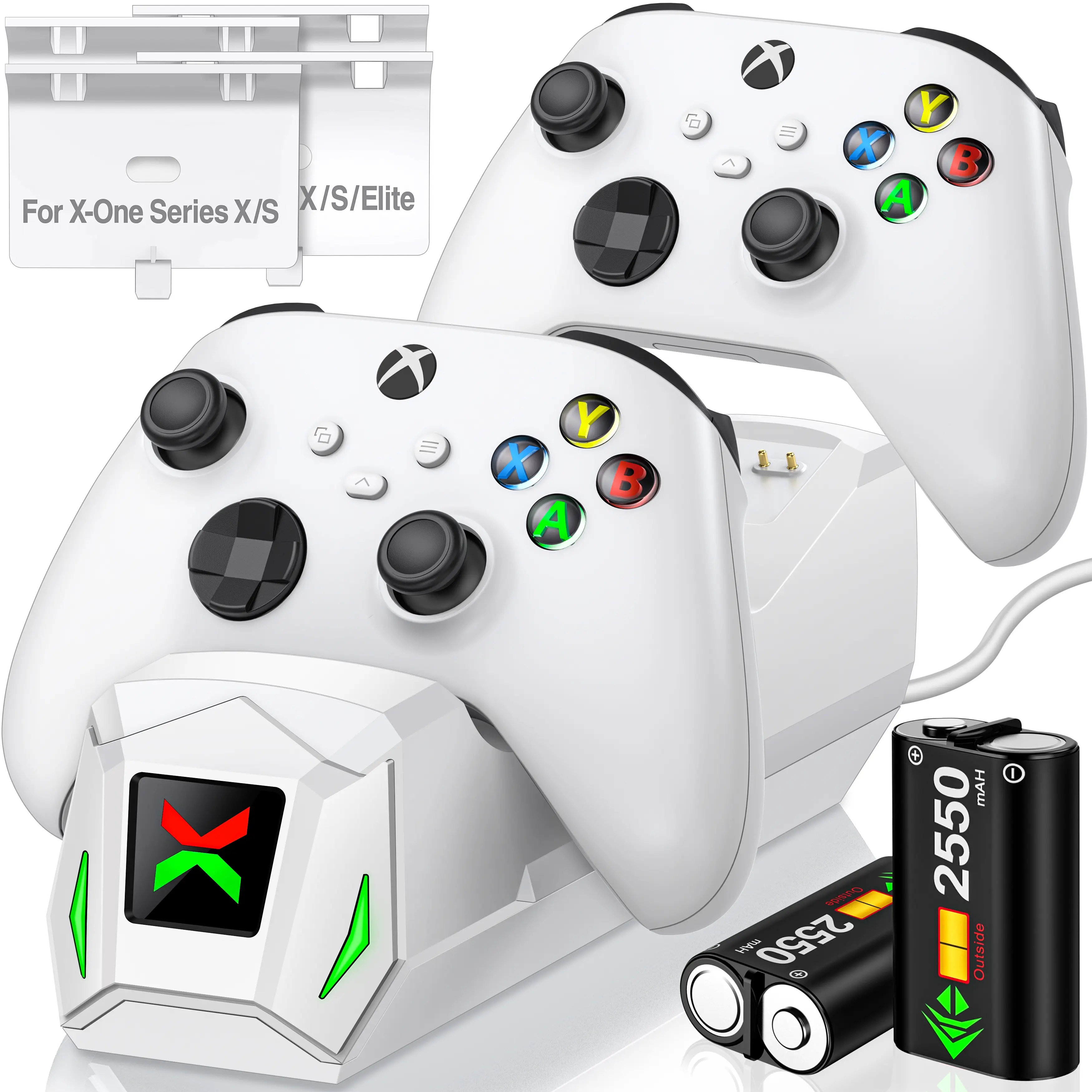 ESYWEN Rechargeable Battery Packs for Xbox Series X|S/ Xbox One/X/S Controller Charging Station with 2x2550mAh Dual Controller Charger