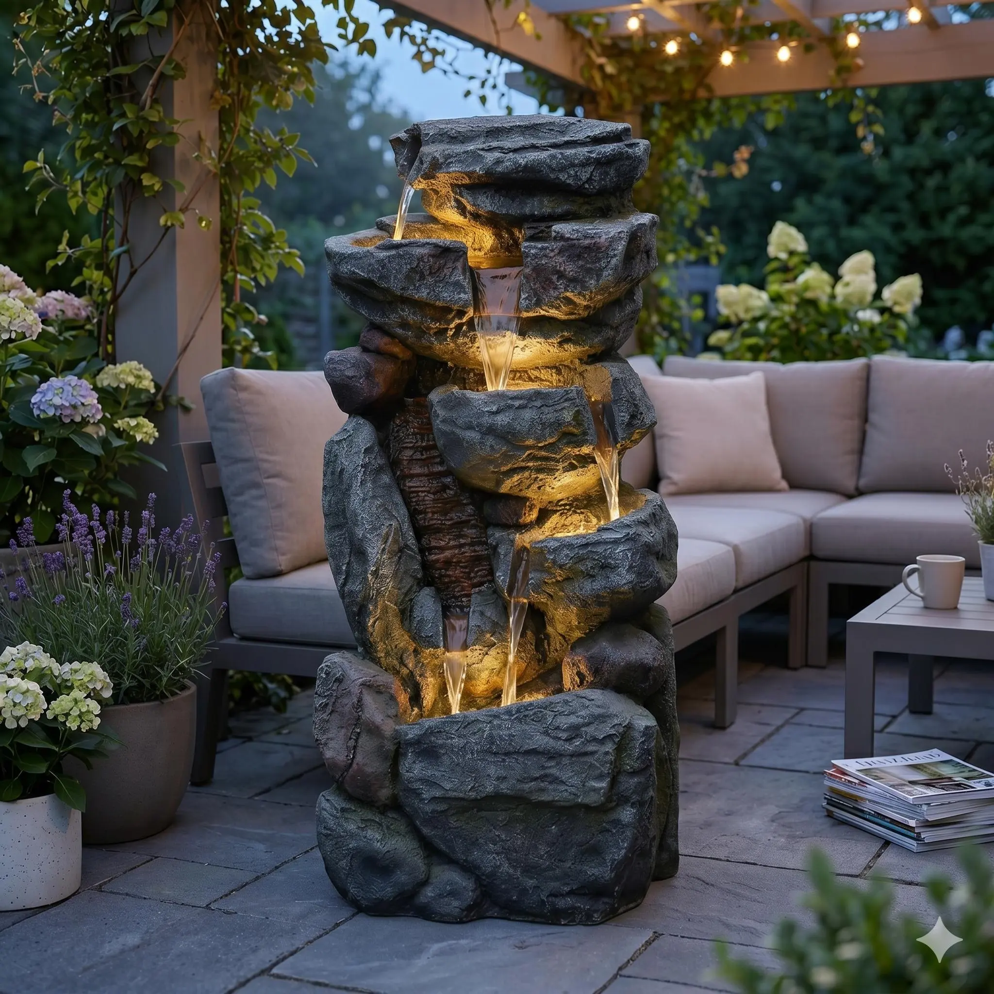 Tankana Summer 31.5" Tall Resin Rock Waterfall Fountain, Outdoor Cascading Stone Water Feature for Backyard, Patio Garden Décor, Home Improvement Pond Fountain Waterfountain, Fountain Design, Garden Waterfall Fountains