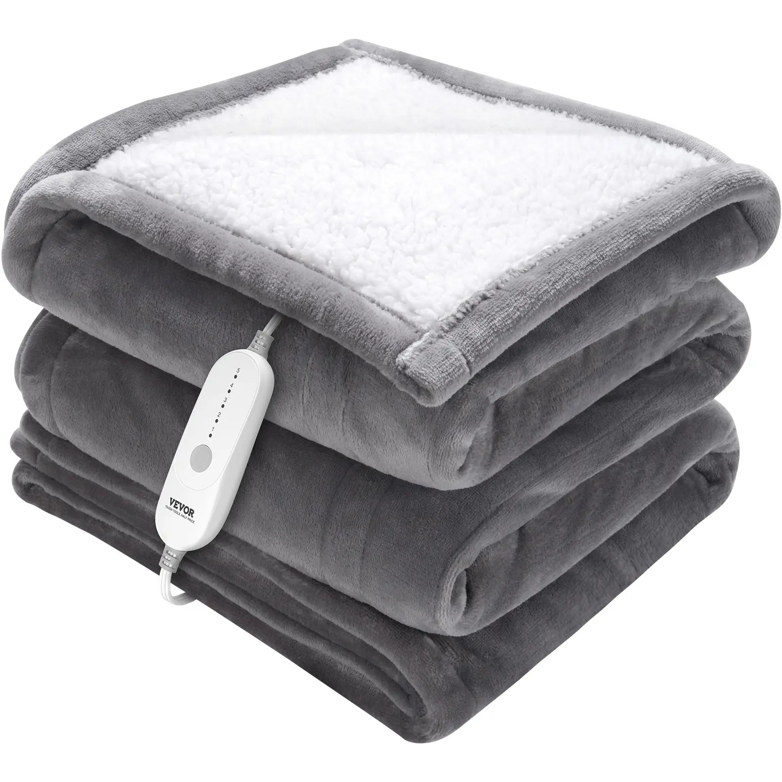 【DealsForYouDays】VEVOR Heatable Electric Throw Blanket - Multifunctional Blanket, 50"x60" Twin Size Soft Flannel & Sherpa, 5 Heating Levels, 3-Hour Auto Timer Auto-Off, Machine Washable, ETL & FCC Certified, Grey for Sofa, Movie Night Warmth