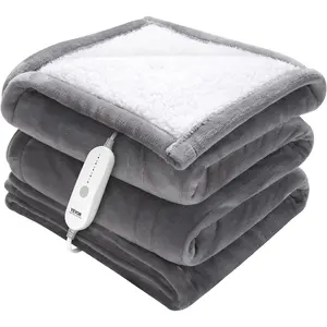 VEVOR Heated Blanket Electric Throw,  50" x 60" Twin Size, Soft Flannel & Sherpa Heating Blanket with 3 Hours Timer Auto-off, 5 Heating Levels for Sofa, Machine Washable, ETL & FCC Certification (Grey)