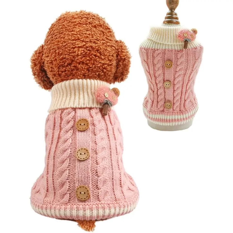 Knitted Dog Sweater for Small Dogs Cats Thick Warm Puppy Clothes Turtleneck Elastic Chihuahua Bulldog Dachshund Outfits(Small,Pink)