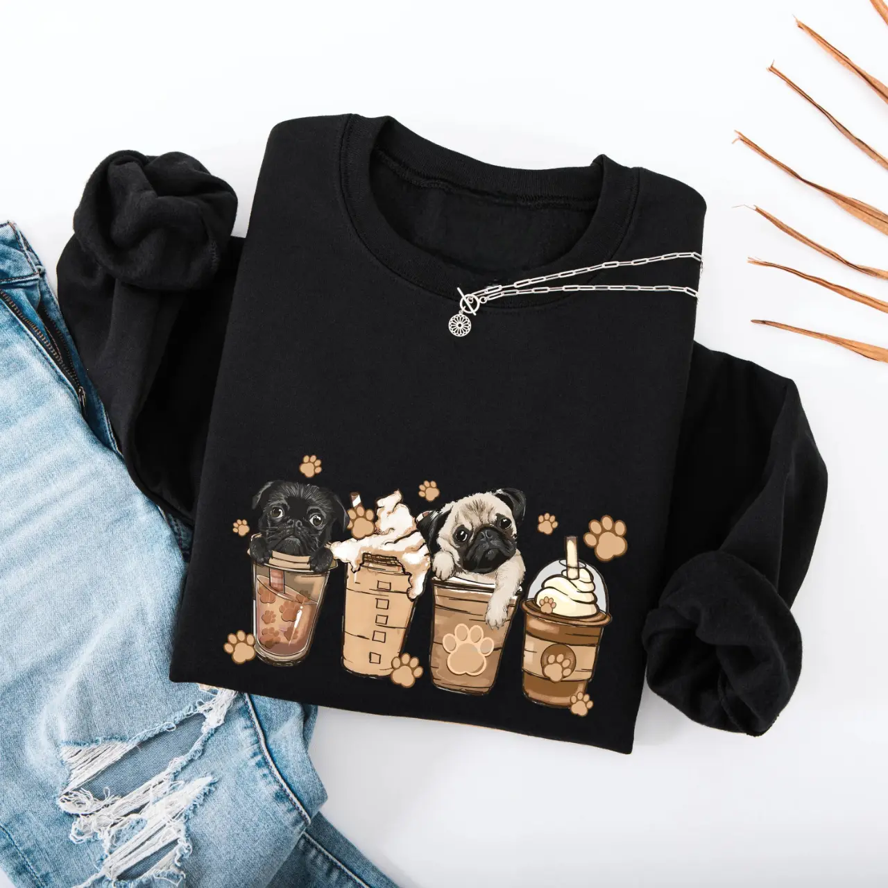 Pug Mom Sweatshirt - Cute Retro Coffee Gift for Her Valentine Day or Anniversary