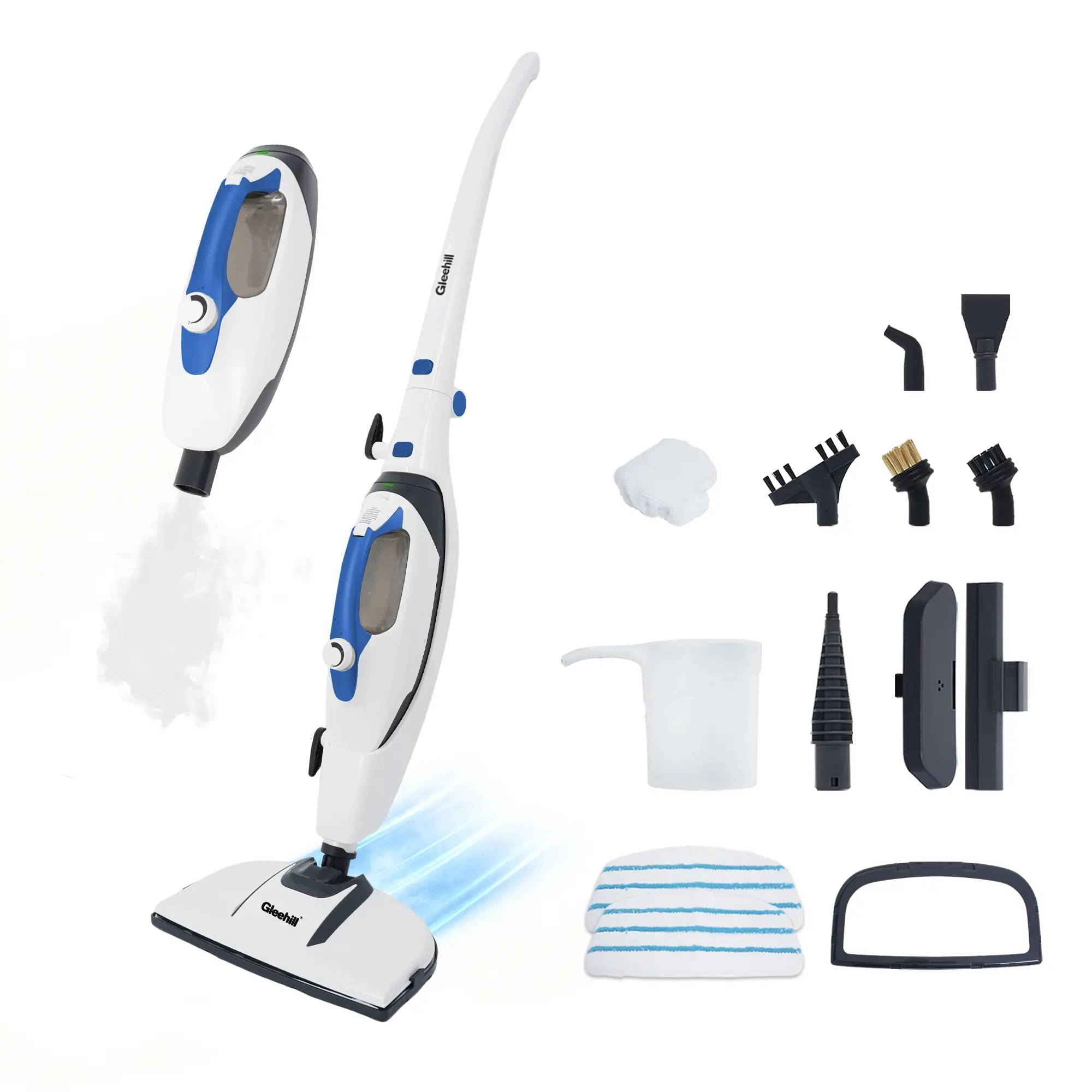 GLEEHILL 10-in-1 Steam Mop & Handheld Steam Cleaner - 1550W Heavy Duty for Grout, Tile, Hardwood, Carpet, Pet Odor & Stain Removal