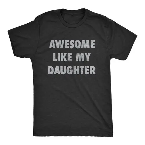 100% Cotton Men's Classic Short-Sleeve Seamless Ribbed Crew Neck Graphic Tee, Funny "Awesome Like My Daughter" Dad Joke Apparel, Soft Preppy Casual Top, Father's Day Golf Gift (Hang Dry Recommended)