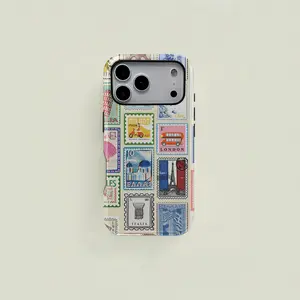 1 pc stamp Eiffel Tower Italy double-layer protective case, solid two-in-one protective case, suitable for iPhone 17 16 15 Pro 14 13 12 11 Pro Max 14 Plus 15 Plus 16Plus 17Plus Samsung Galaxy S25 S24 S23 Ultra series protective case couple mobile phone ca