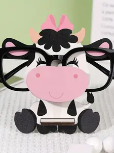 Cute Cow Wooden Glasses Holder with Head Bowknot, Animal Eye Glasses Display Stand, Table Organizers for Desk Decor, Home Office, Bedside Table Gift Idea, Functional and Decorative