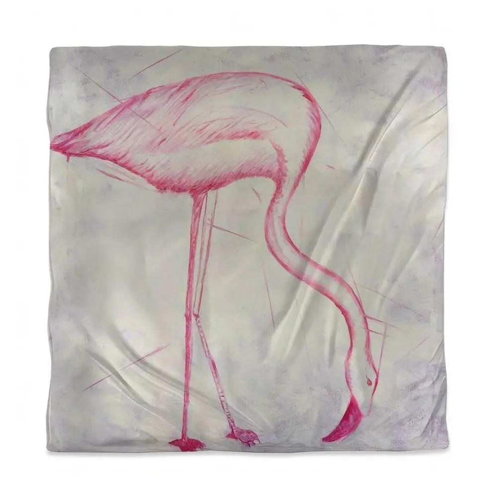 Begin Home Decor Microfibre Whimsical Pink Flamingo Sketch Gray Exotic Animal Queen Size Duvet Cover - Colorful Art Print Bedding for Transforming Bedroom, Machine Washable Animals-Themed Linen, Transform Bedroom, Tropical Oasis