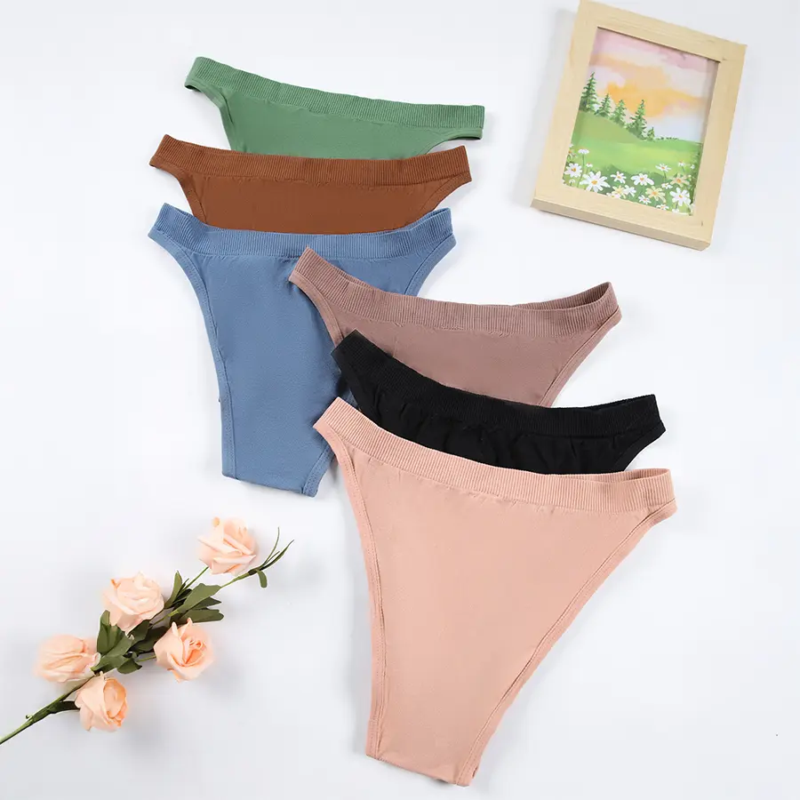 Women's 6Pcs Seamless High-Cut Panties - No-Show, Breathable, Stretch, Soft Low-Rise, Ribbed, Cute Underwear for Everyday & Formal Use, Panty, Flat, Fabric, Halloween