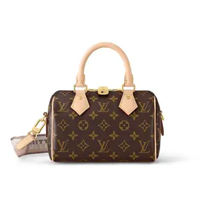 Louis Vuitton Speedy 20 Handbag for Women – Classic Monogram Embroidered Canvas with Leather Trim, Adjustable Detachable Strap, Brown