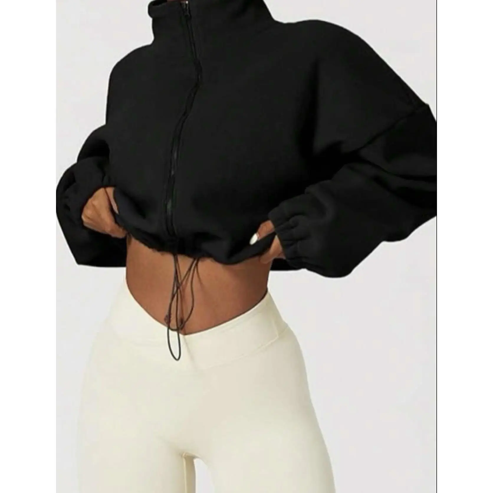 Women's New Plush Zip-Up Drawstring Waist Casual Sweatshirt Elegant And Comfortable Sports Top