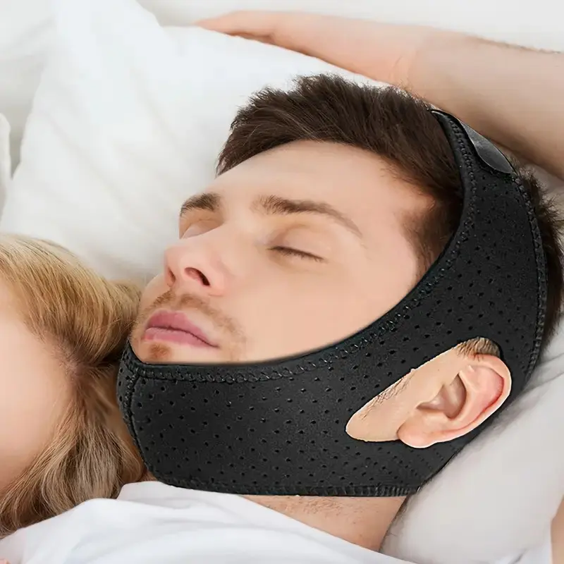 Anti Snoring Chin Strap, Adjustable Solid Color Triangle Shape Night Sleeping Mouth Strap, Soft Breathable Fabric Lightweight Anti Snoring Mouth Strap, Suitable for Home & Travel, Bedding Accessories